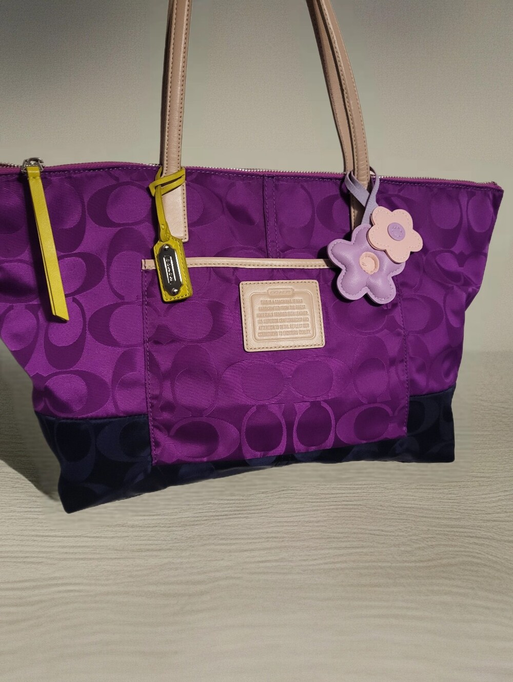 Coach Weekend Signature Colorblock Nylon East/ West Tote. Magenta/ Deep Purple - Picture 2 of 10